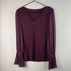 WHBM Long Sleeve V-Neck Blouse in Deep Burgundy Size S